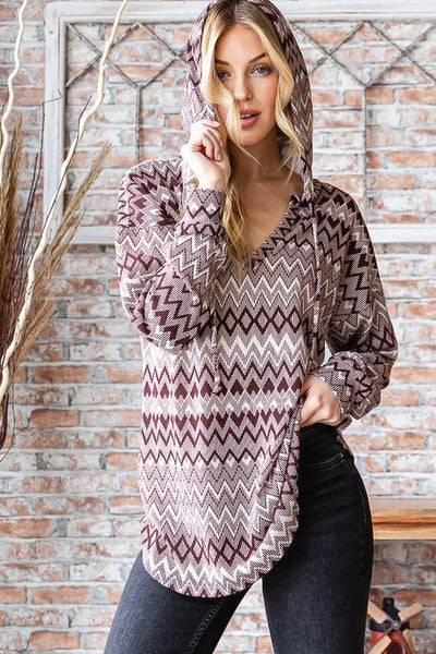 Brown Aztec Hoodie Top