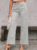 Grey Leopard Frayed Edge Wide Let Jeans