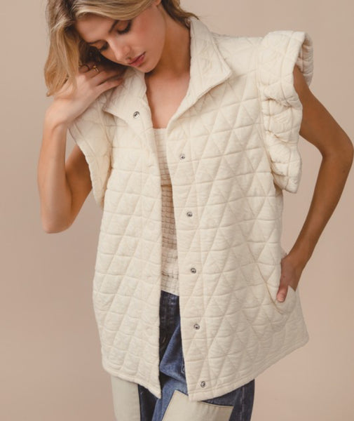 Quilted Knit Ruffle Sleeve Vest