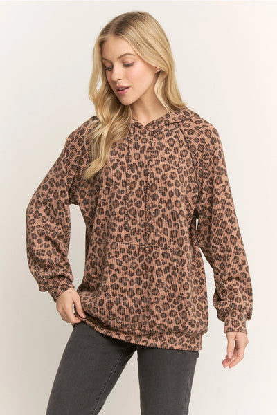 Plus Ribbed Animal Print Hoodie