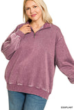 Plus Acid Wash 1/2 Zip Pullover Sweatshirt
