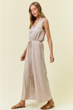 V Neck Brushed Modal Wide Culotte Leg Jumpsuit