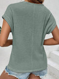 Mist Green Lace and Waffle Short Sleeve Top