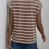 Sleeveless Striped Coffee Brown Tshirt