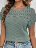 Mist Green Lace and Waffle Short Sleeve Top