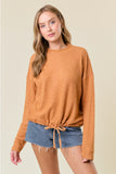 Knit Mock Neck Drawstring Hem Top