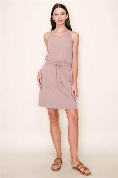 Elastic Band Drawstring Waist Fine Terry Tank Dress