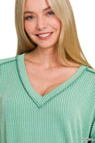 Ribbed Hi Low V Neck Top