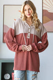 URBAN RIBBED CONTRAST HOODIE WITH BUTTON