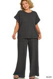 Plus Slub Short Sleeve Tshirt and Pants Set