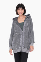 Oversized Mineral Washed Zip Up Hooded Jacket