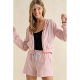 Striped Pink Full Zip Hoodie and Shorts Set