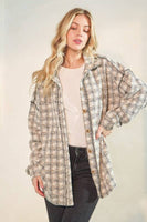 Puff Sleeve Plaid Button Down Shacket