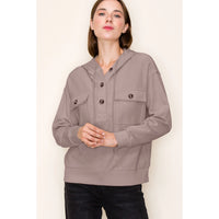 Hooded Button Down Front Pocket Terry Pullover