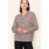 Hooded Button Down Front Pocket Terry Pullover