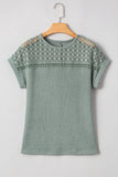 Mist Green Lace and Waffle Short Sleeve Top