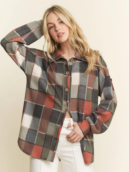 Plaid Print Button Down Shacket