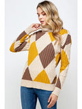 Contrast Diamond Ribbed Knit Turtleneck