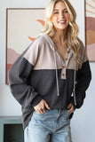 URBAN RIBBED CONTRAST HOODIE WITH BUTTON