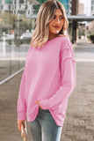 Horizontal Ribbed Exposed Seam Crew Neck