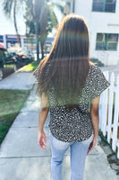 Short Sleeve Black and Ivory Animal Print Top
