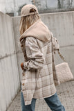 Khaki Plaid Shacket With Removable Hood