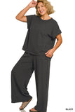 Plus Slub Short Sleeve Tshirt and Pants Set