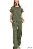 Ribbed Short Sleeve Tee And Pants Set