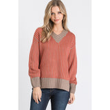 Vertical Stripe V Neck Sweater