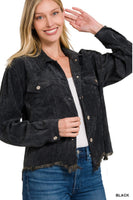 Distressed Corduroy Frayed Hem Cropped Jacket