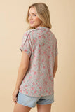 Floral Mint Ribbed V Neck Top