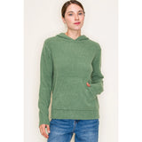Olive Boucle Yarn Hooded Pullover Sweater