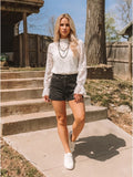Ruffled Long Sleeve Sheer Lace Blouse