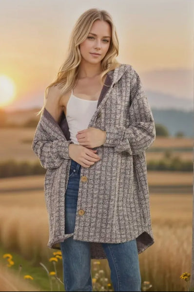 Boucle Long Hoodie Shacket