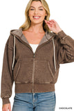 Acid Wash Cropped Full Zip Hoodie