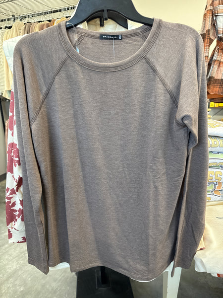Long Sleeve Exposed Seam Light Brown Top
