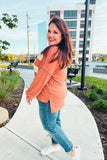 Rust Stripe French Terry Color Block Hoodie