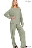 Soft Melange Hacci Long Sleeve Tee And Pant Set