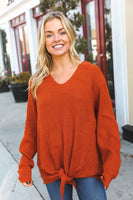Plus Rust Soft Thick Tie Hem Sweater