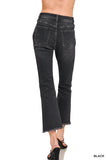 High Rise Straight Raw Hem Cropped Denim