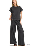Ribbed Short Sleeve Tee And Pants Set