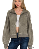 Acid Wash Fleece Zip Up Jacket