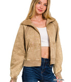 Acid Wash Fleece Zip Up Jacket
