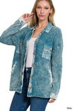 Cotton Waffle Acid Wash Shacket