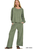 Washed French Terry Round Neck Pullover & Pants Set
