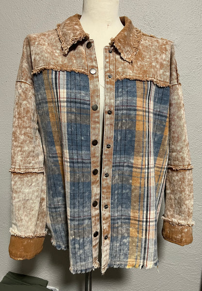 Washed Plaid Mix Jacket