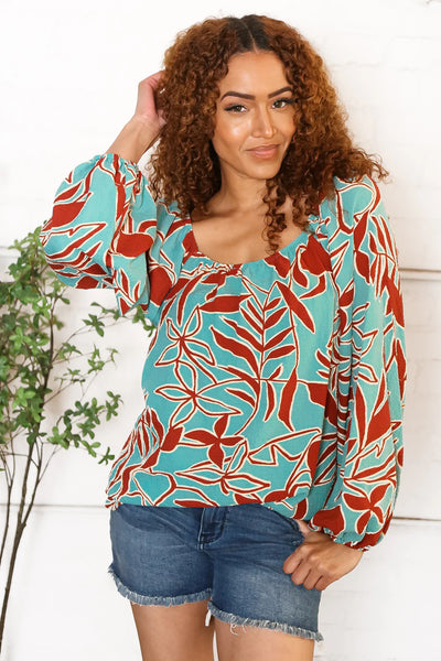 Long Sleeve Crepe Floral Top