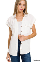 V-Neck Collared Top With Flap Pocket