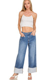 High Rise Cuffed Wide Leg Denim Jeans