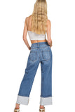 High Rise Cuffed Wide Leg Denim Jeans